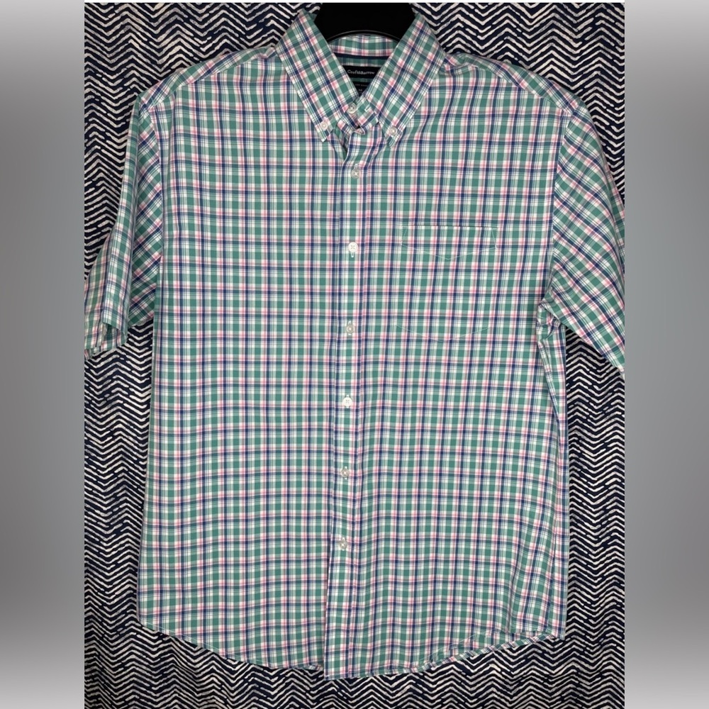 Croft & Barrow Green and Pink Plaid Button Down Shirt